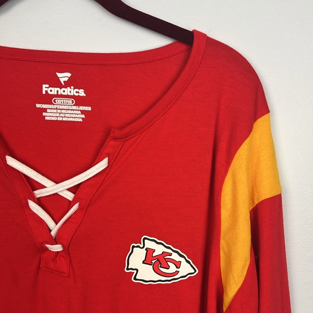 Fanatics Kansas City Chiefs Plus Size Iconic Notch Neck Lace-Up Long Sleeve 1X - Picture 2 of 7